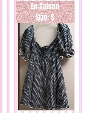 Navy Floral Puff-Sleeve Mini Dress